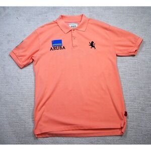 Red Tag Aruba Polo Shirt Mens Large Coral‎ Orange Short Sleeve Lion Crest Logo